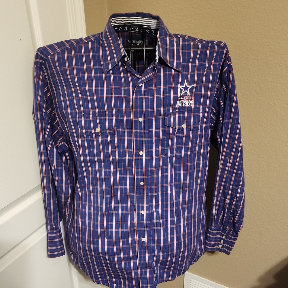 Wrangler Men's Blue Plaid National Patriot Shirt